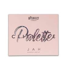 Yellow and black vintage beauty logo and white and pink strikeout cosmetics beauty logo. Bperfect X Jah Clientele Palette Bperfect Cosmetics