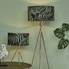 Handmade lampshade made with william morris pimpernel green light shade lamp. Tropical Green Fern Drum Lamp Shade For Table And Floor Lamps