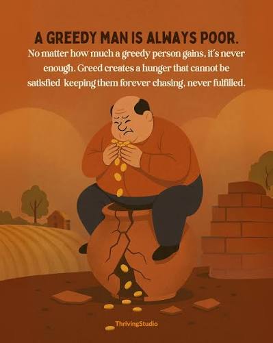 Greed is a hunger that eats from the inside — not the outside.  #AfricanProverbs #GreedVsContentment #ThrivingStudio #InnerPoverty  #ProverbSeries #WiseWords