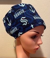 Women's Surgical Cap, Scrub Hat, Chemocap, NHL Seattle Kracken