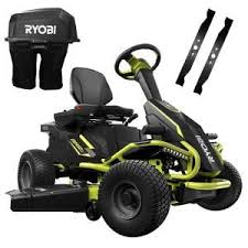 Ryobi 38 In 75 Ah Battery Electric Rear Engine Riding Lawn Mower And Bagging Kit Ry48110 1a The Home Depot Riding Lawn Mowers Lawn Mower Electric Riding Lawn Mower