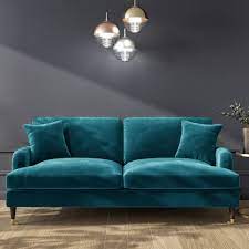 Mid century sectional sofa couch, upholstered couch with metal legs, high end velvet fabric modern couches and sofas with 2 soft pillows, loveseat sofa for living room, holds 700 lbs, yellow, q9268. Payton Teal Blue Velvet 3 Seater Sofa Furniture123
