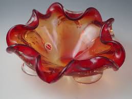 Modern Barovier Toso Murano Glass Bullicante Biomorphic Bowl Red Orig Label Ebay Murano Glass Murano Glass Birds Murano