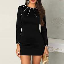 Les robes courtes font partie des préférés du dressing féminin. Robe Courte Femmes Perles Manches Longues Robe Moulante Pull Ladies Cocktail Mini Robe Noir Noir Cdiscount Pret A Porter