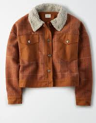 Ae Studio Plaid Sherpa Collar Jacket Sherpa Lined Denim Jacket Collar Jackets Lined Denim Jacket