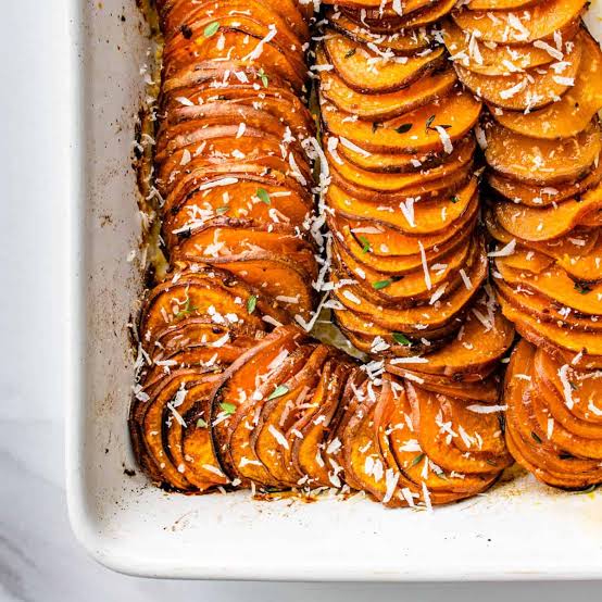 Baked sweet potato slices, AI generated