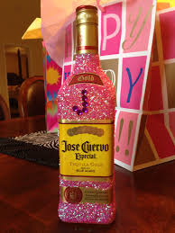 Tequila Bottle Covered In Pink Glitter With Rhinestone Initial Decorated Liquor Bottles Bedazzled Liquor Bottles Bottle Centerpieces