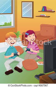 El niño que juega videojuegos todo el día y la noche. Ninos Jugando Videojuegos En Casa Una Ilustracion Vectora De Ninos Jugando Videojuegos En Casa Canstock