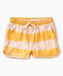 Tea Collection Yellow Stripe Pom Pom Trim Pocket Shorts Toddler Girls