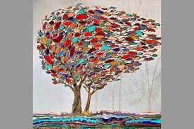 Whimsical pink tree wall art oil painting. Original Tree Resin Paintings For Sale Saatchi Art