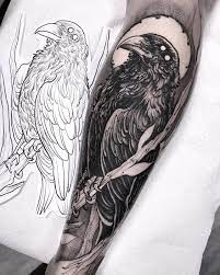 Crows are likewise known to have a language and despite the fact that its seems as though cawing, each commotion speaks to an alternate importance. 100 Most Amazing Crow Tattoo Designs For Man Besttattooguide Com Crow Tattoo Crow Tattoo Design Tattoo Design Drawings