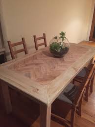 Diy Herringbone Parquetry Hardwood And Treated Pine White Wash Dining Table Parquetry Whitewash D Dining Room Table Dining Table Design Dinning Room Tables