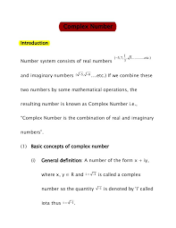 Notes On Complex Number For Jee Main 2014 Complex Numbers Real Numbers Reading Material