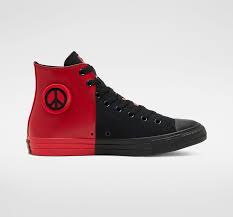 Black And Red Converse High Tops Chuck Taylor All Star Seek Peace High Top Black Enamel Red Black Chuck Taylors Futuristic Shoes Sneakers Fashion