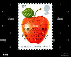 Eine 1987 Uk Britische Briefmarke Zum Gedenken An Sir Isaac Newton, Der  Apfel Und Die Entdeckung Der Schwerkraft Stockfotografie - Alamy