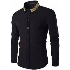 Black And Gold Dress Shirts Womens Jeansian Men S Gold Leaf Embroidery Long Sleeves Shirts 84j4 Black M 50 Liked On Polyvore Featuring Me Casual Shirts Casual Long Sleeve Shirts Mens Shirts