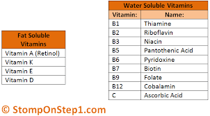 fat soluble vitamins and water soluble vitamins stomp on step1