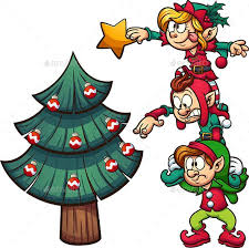 Elves Decorating Christmas Tree Christmas Illustration Christmas Drawing Christmas Cartoons
