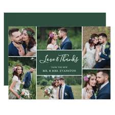 Photo Collage Wedding Thank You Flat Card Green Zazzle Com Photo Thank You Cards Photo Collage Wedding Thank You Cards