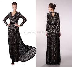 Cheap Long Black Lace Dress Inspired By Kate Middleton V Neck Long Sleeve Evening Long Sleeve Evening Dresses Black Lace Dress Long Evening Dress Floor Length
