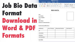 A biodata format for a job also lists your educational qualifications and prior job whatever may be the kind of job summary you're putting together, whether a biodata. Bio Data Format For Job Pdf Word Free Download Youtube