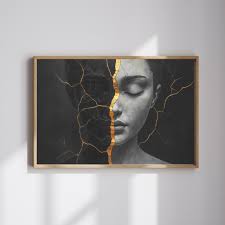 Kintsugi Canvas Wall Art, Noir Art Print of Woman Portrait, Modern  Minimalist Zen Decor with Black and Gold Abstract Art