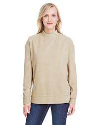 J America Ja8428 Ladies Weekend French Terry Mock Neck Crew T Shirt