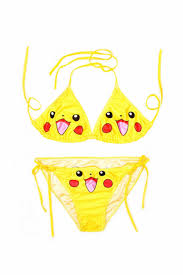 Cute Pikachu Cartoon Print Halter Strap Bikini - ShopperBoard