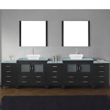 Maybe you would like to learn more about one of these? 126 Double Bath Vanity In Zebra Grey With Aqua Tempered Glass Top And Square Sink With Brushed Nickel Faucet And Mirrors