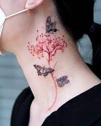 Oozy On Instagram Butterfly To Flowers Oozy Oozytattoo Red Tattoos Red Ink Tattoos Tattoos For Women