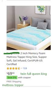 Fangflower King Size Memory Foam Mattress Topper 2 Inch Cooling Soft Bed Topper Mattress Pad In 2020 Bed Mattress Memory Foam Mattress King Size Memory Foam Mattress