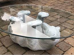 S p o n s x o r x e d 2 6 u f f g j s d. Mid Century Modern Polar Bear Cub Cocktail Coffee Table Oval Glass Top At 1stdibs