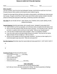Romeo And Juliet Socratic Seminar Worksheets Teaching Resources Tpt Would you like to go back and check your answers? romeo and juliet socratic seminar