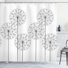 Black And White Floral Shower Curtain Amazon Com Ambesonne Floral Shower Curtain Modern Hand Drawn Digital Flower Dandelions Botan In 2020 Bathroom Decor Sets Floral Shower Curtains Animal Shower Curtain