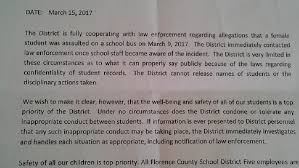 Périer, ce 24 novèmbre 1790. Letter Sent Home To Parents About Allegations Of Sexual Assault On Johnsonville School Bus Wpde