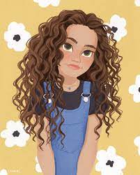 Flower Girl Curly Hair Cartoon Brown Hair Cartoon Curly Hair Drawing