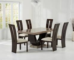 Featuring a stylish, curved, polished chrome base and a luxurious marble top that perfectly accompany. Mark Harris Rivilino Brown Marble Dining Set 6 Valencie Brown Dining Chairs Dining Table Marble Brown Dining Chairs Marble Dining