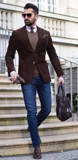 Makanveli With A Business Casual Idea With A Dark Brown Blazer Brown V Neck Sweater White But Business Casual Men Winter Outfits Men Best Winter Outfits Men