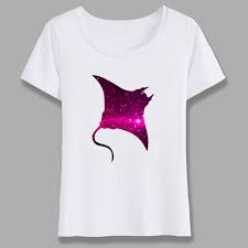 Novelty Space Manta Ray Design T Shirt Women Fashion Animal Print T Shirt Girl Summer Top White Short Sleeve Tshirt