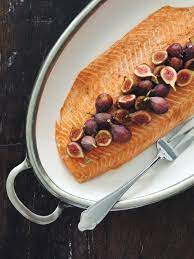 Slow Roasted Salmon With Figs Caramelized Roasted Salmon Dinner Party Dishes Baked Salmon