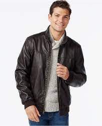 Tommy Hilfiger Faux Leather Bomber Jacket Reviews Coats Jackets Men Macy S Faux Leather Bomber Jacket Bomber Jacket Brown Leather Bomber Jacket