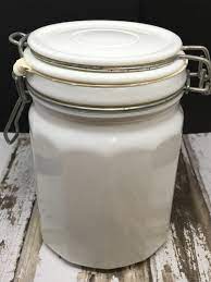 Vintage milk glass canister set, wheaton country orchard kitchen canister jars. Canister Flip Top White Milk Glass Jar Vintage 6 In Tall Bale With Whi Jamscraftcloset