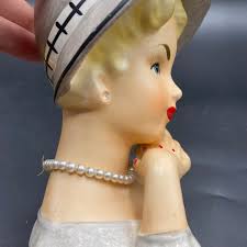 Buy Vintage RARE Relpo Lady Head Vase With Gray Dress & Hat With Bow, Lady  Head Vase Hands Under Chin, Vintage Head Vase Japan K1175S Online in India 