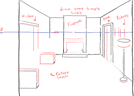 How to draw a room using one point perspective: Living Room Drawing Anime Bathroom Vanity