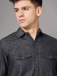 Paul Street Men Self Design Casual Black Shirt