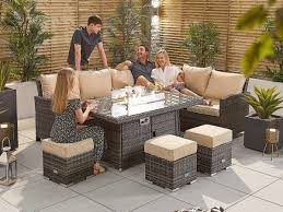 The fulham 8pc corner l shape sofa set is perfect for fire pit dining on your patio. Casual Fire Pit Rattan Furniture Chimes Home Garden Essex Casual Dining Fire Pit Sets