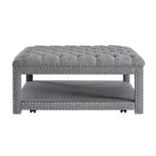 The brooklyn ottoman is a clear choice for minimal, modern interiors. Beaumont Lane Button Tufted Coffee Table Ottoman In Gray Walmart Com Walmart Com