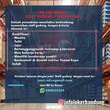 Lowongan kerja terbaru 2016, loker 2016, loker sma, smk, d3, loker s1, loker bumn, loker cpns, loker bank Lowongan Kerja Staff Gudang Warehouse Untuk Wanita Bandung Juli 2020 Info Loker Bandung 2021