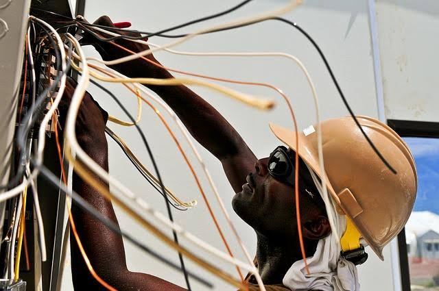 Professional electrical wiring installation, AI generated