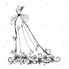 Sketch Of Bridal Dress With Floral Ornament For Your Design Free Wedding Dress Dress Clipart Free Wedding